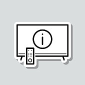 istock TV with information sign. Icon sticker on gray background 1421828320