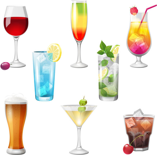 Withtails 8 highly detailed cocktails icons - vector. EPS 10. File contains transparences! highball glass stock illustrations