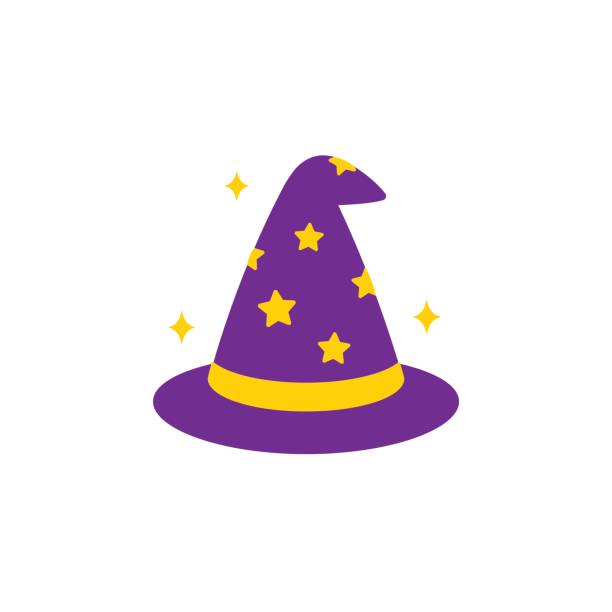 Wizard hat icon Simple cartoon wizard hat icon, vector illustration. wizard stock illustrations