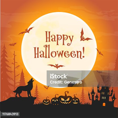 istock Wolf howling on the moon banner 1176843913