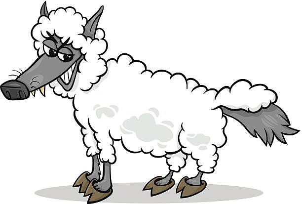 wolf in sheeps clothing cartoon Cartoon Humor Concept Illustration of Wolf in Sheeps Clothing Saying or Proverb wolf in sheeps clothing stock illustrations
