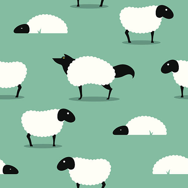 Wolf In Sheeps Clothing seamless Background idiom Wolf In Sheeps Clothing seamless Background, wolf dressed in sheep fleece hiding out in the flock wolf in sheeps clothing stock illustrations