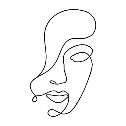 Woman Abstract Face One Line Drawing Hand Drawn Outline