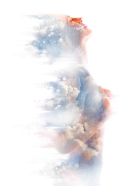 Woman and Clouds Montage of a woman, clouds and spirituality. goddess stock illustrations