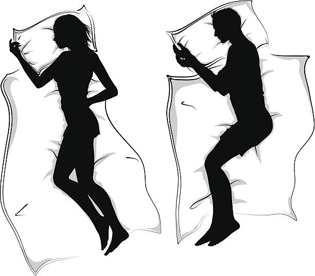 woman and men silhouettes lying in bed sleeping woman and men vector silhouettes lying in bed sleeping_file contains editable eps with high resolution jpg image bedroom silhouettes stock illustrations