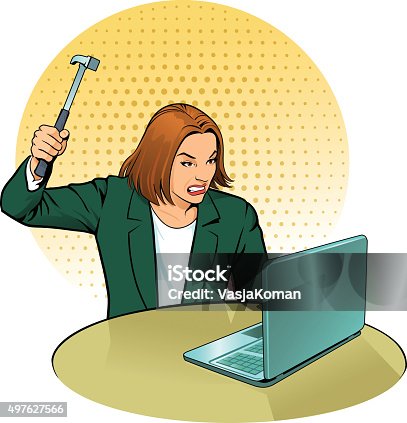 istock Woman Attacking Computer With Hammer 497627566
