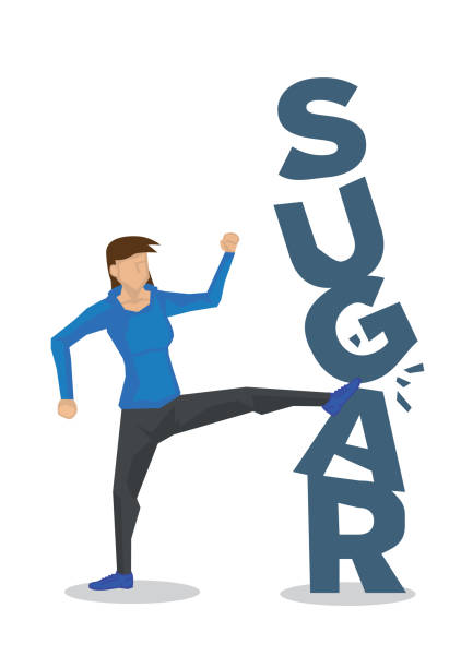 ilustrações de stock, clip art, desenhos animados e ícones de woman breaking down sugar for healthy diet. - change habits