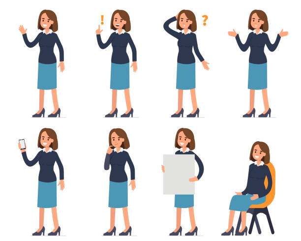 woman character Woman character with different emotions. Flat style vector illustration. questioning face stock illustrations