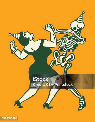 istock Woman Dancing with a Skeleton 1328195282