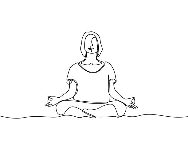 Woman doing yoga exercise continuous one line vector illustration minimalism style Woman doing yoga exercise continuous one line vector illustration minimalism style yoga drawings stock illustrations