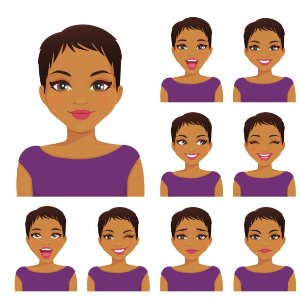 Woman emotion set Woman with different facial expressions set vector illustration short hair stock illustrations
