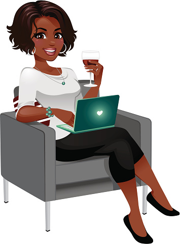 Woman Enjoying Wine with Laptop