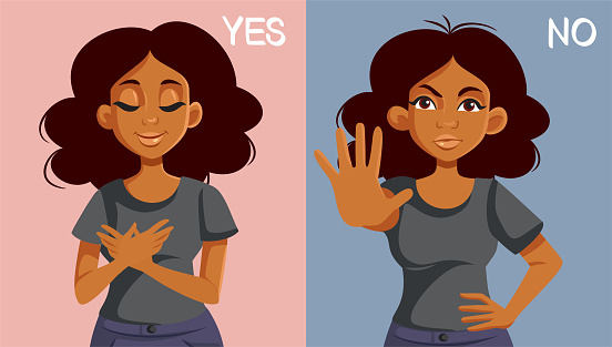 Woman Expressing Yes and No in Different Situations Vector Illustration