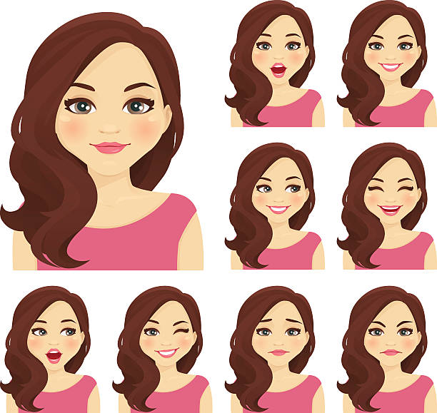 Woman expression set Blond woman with different facial expressions set isolated winking stock illustrations