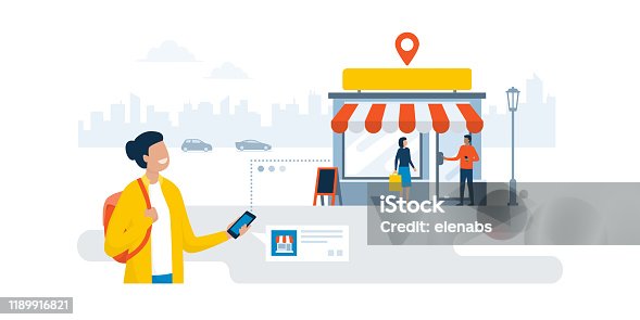 istock Woman finding a shop using her smartphone 1189916821