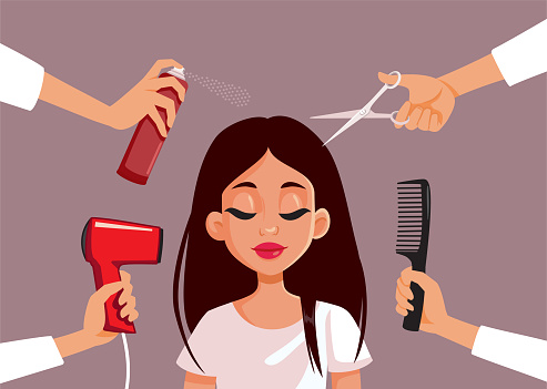 Woman Getting her Hair Fixed in a Salon Vector Cartoon Illustration