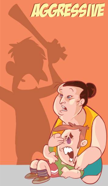 ilustrações de stock, clip art, desenhos animados e ícones de woman hides the child from aggressive male silhouette - foster kids