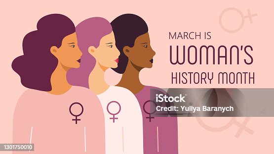 istock Woman history month concept vector on flat style. Event is celebrated in March in USA, United Kingdom, Australia. Girl power and feminism illustration for web, poster 1301750010