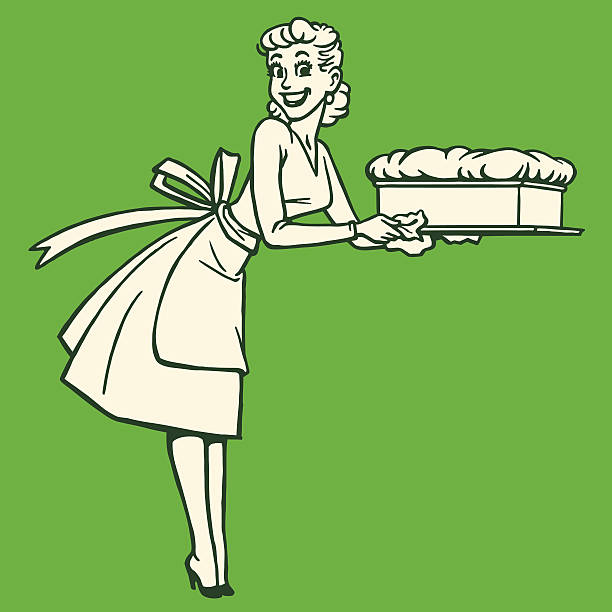Woman Holding a Souffle Woman Holding a Souffle housewife stock illustrations