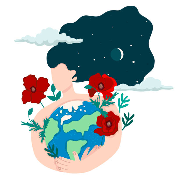 Woman hugs the earth. Isolate on a white background. Vector graphics.  mother nature stock illustrations