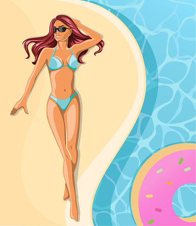 Woman in bikini near the SPA swimming pool