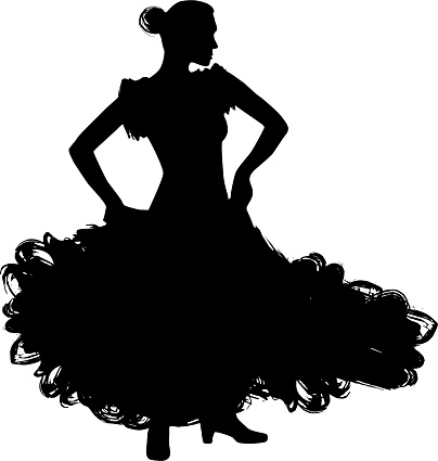 Woman In Long Dress Stay In Dancing Pose Flamenco Dancer Spanish ...