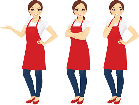 Woman in red apron