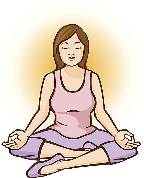 Woman Meditating (Aura Background) vector art illustration