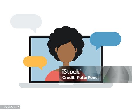 istock Woman on Laptop Computer Screen. Talking. Vector stock illustration 1291377887