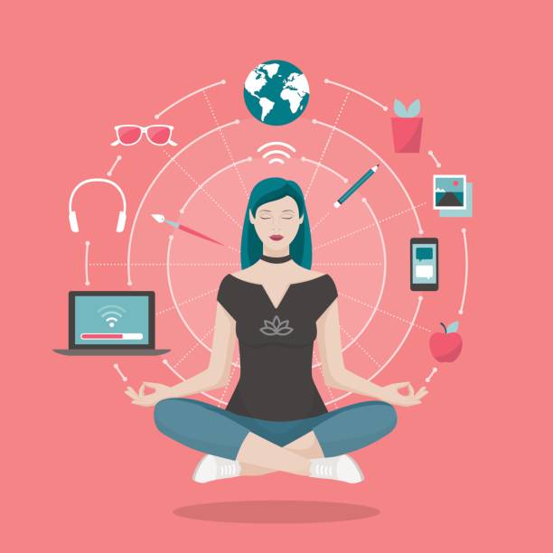 mindfulness 명상 연습 하는 여자 - 일과 삶의 균형 stock illustrations