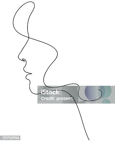 istock Woman profile with long hair. Portrait female beauty concept. Line drawing vector illustration 1317331156