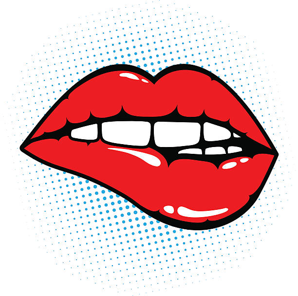 женщина красные губы кусаться - woman bite lip cartoons stock illustrations...