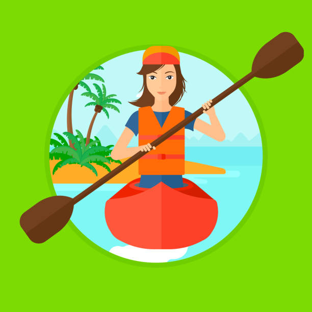 bildbanksillustrationer, clip art samt tecknat material och ikoner med kvinna som rider i kajak - woman kayaking