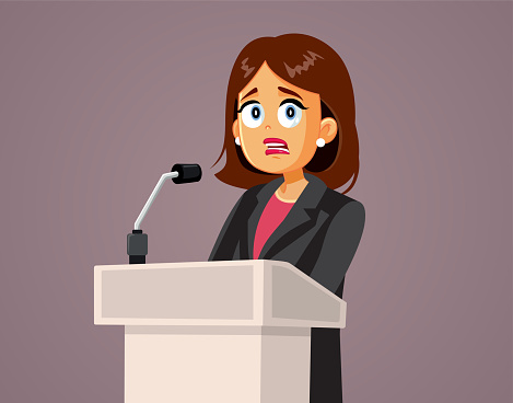 Woman Scared of Public Speaking Vector Cartoon Illustration