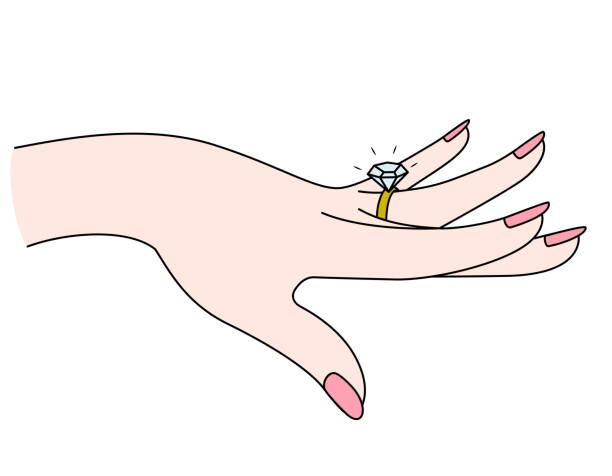 stockillustraties, clipart, cartoons en iconen met vrouw die met haar diamonring pronkt. vectorillustratie. - diamant ring display