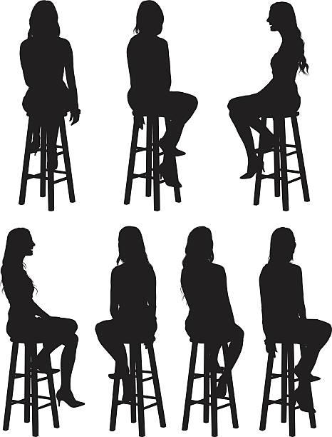 Woman sitting on stool Woman sitting on stool stool stock illustrations