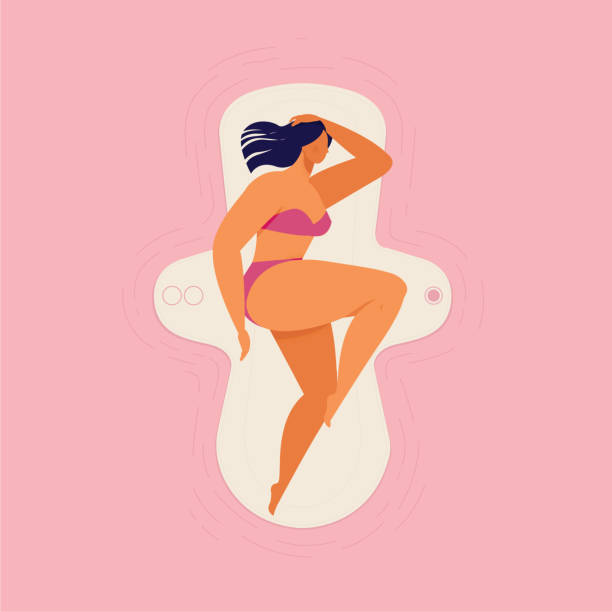 illustrations, cliparts, dessins animés et icônes de femme dormant sur un grand pad. illustration vectorielle sur le fond rose. - period