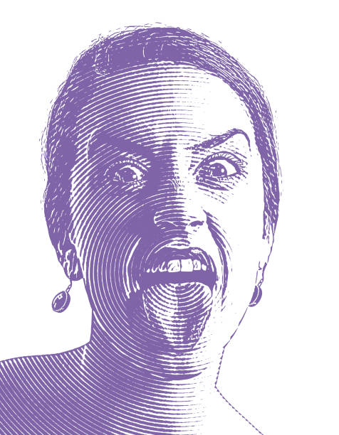 Woman sticking out tongue and laughing Scratchboard vector of a Woman sticking out tongue and laughing selfie patterns stock illustrations