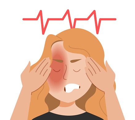 Woman suffering from throbbing or pulsating headache vector isolated. Migraine symptom, tired character feel pain in head. Unhappy female person with health problem.