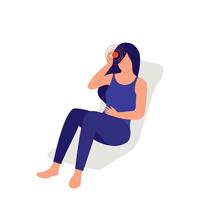 Woman Suffering Headache From Premenstrual Syndrome.