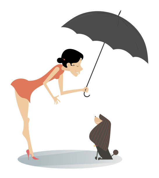 Woman, umbrella and the dog illustration vector art illustration