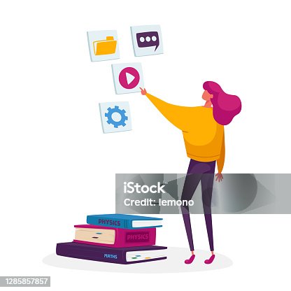 istock Woman Watching Video Course, Online Lesson or School Webinar. Student Distant Learning, Study in University or College 1285857857