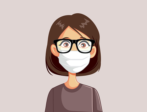 Woman Wearing Glasses And Medical Face Mask Vector Cartoon Stock Illustration - Download Image Now - iStock