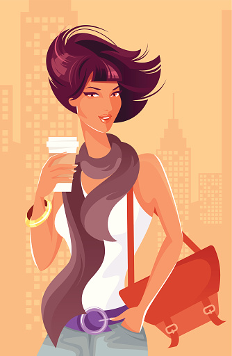 Woman with coffee cup.