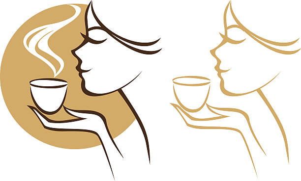 stockillustraties, clipart, cartoons en iconen met woman with cup - woman drinking coffee