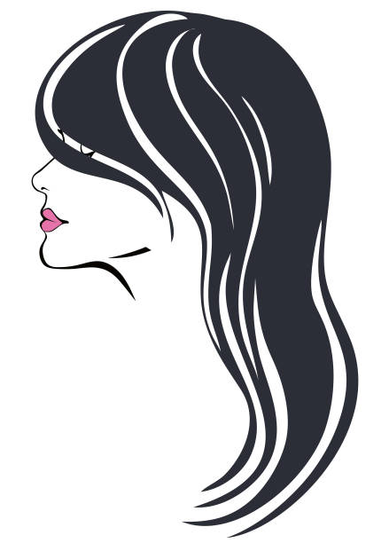 Woman with dark long hair vector art illustration
