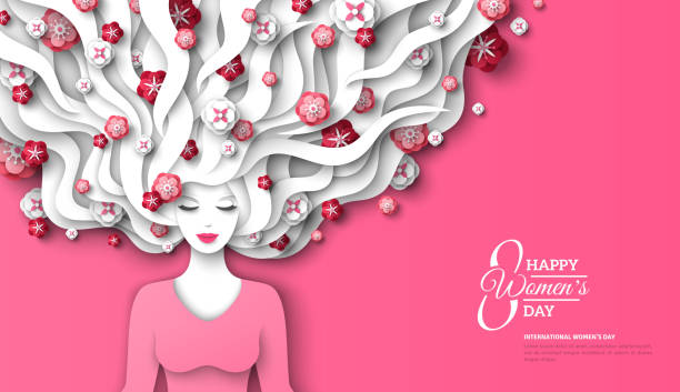 stockillustraties, clipart, cartoons en iconen met vrouw met bloemen in haar - womens day poster