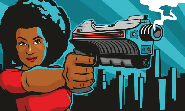 Woman With Laser Blaster Gun vector art illustration