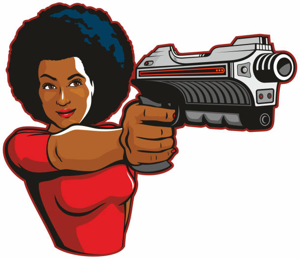 Woman With Laser Blaster Gun vector art illustration