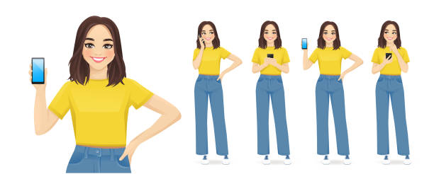 Woman with phone vector art illustration